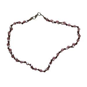 Choker Necklace‎ 15 Inches With White and Pink Clear Beads